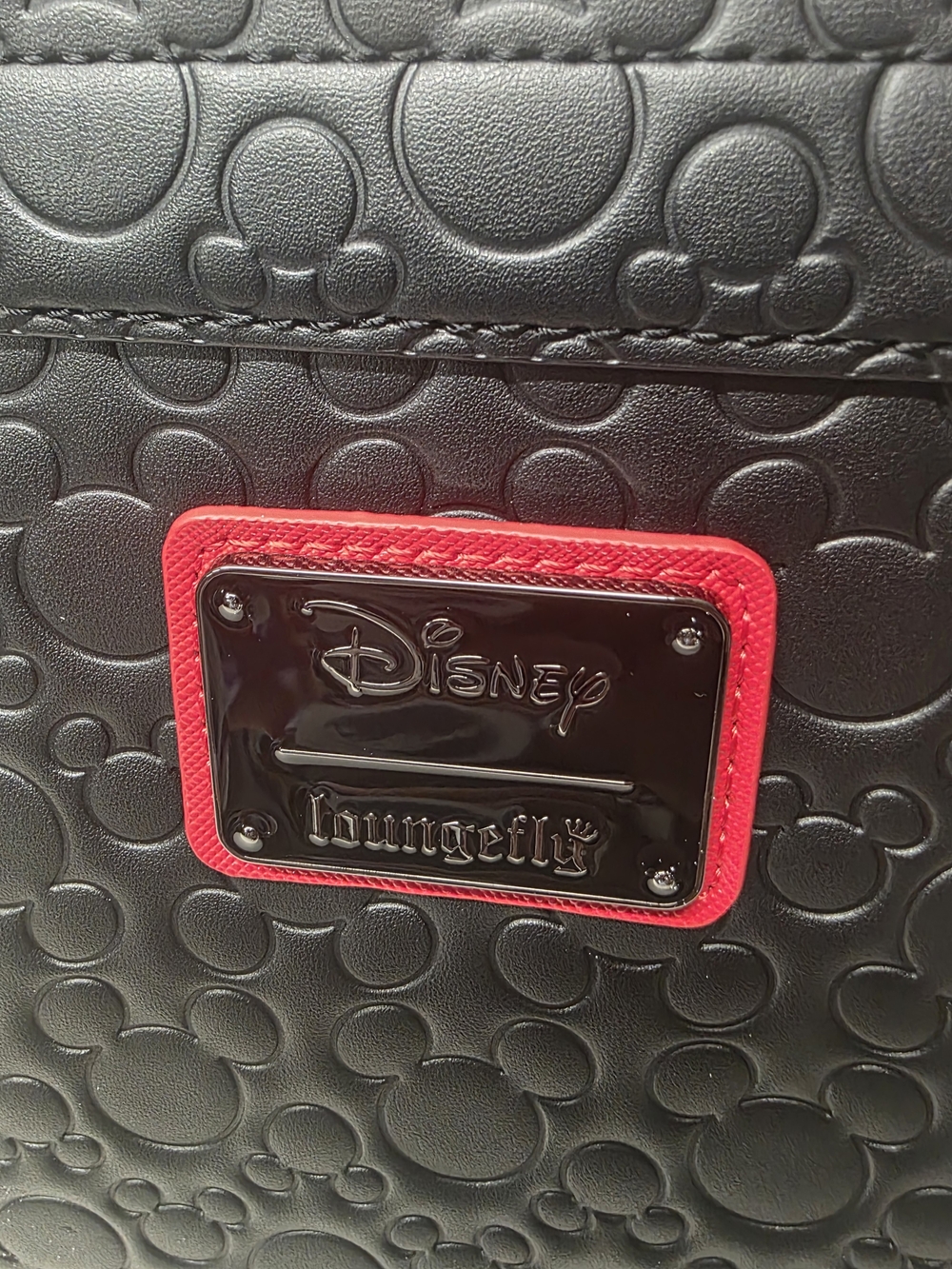 Loungefly Black Embossed Mickey Crossbody with Red Strap - Picture 6 of 9